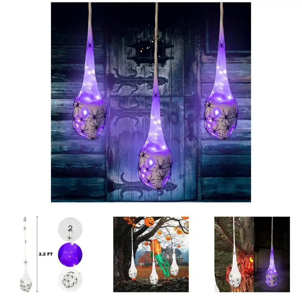 Halloween Decoration Hanging Lights 3.2Ft LED Spider Egg Sacs Purple Indoor